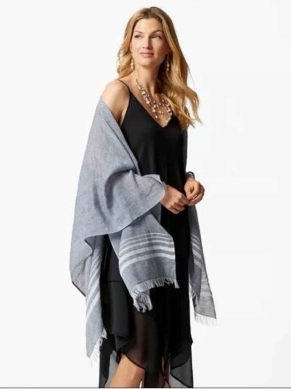 Tommy Bahama Light Blue Striped Wrap Scarf
